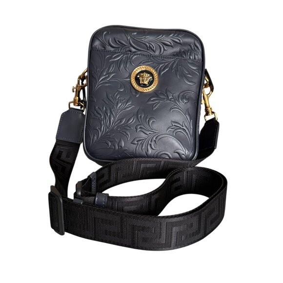 Versace Embossed Blue Calf Leather Shoulder Crossbody Messenger Bag, 1002885 - Picture 12 of 16